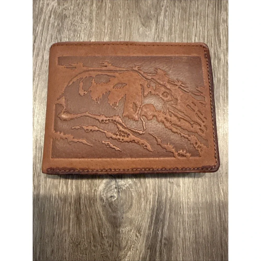 Hand Tooled Bifold Leather Wallet with Embossed Bear - NEW